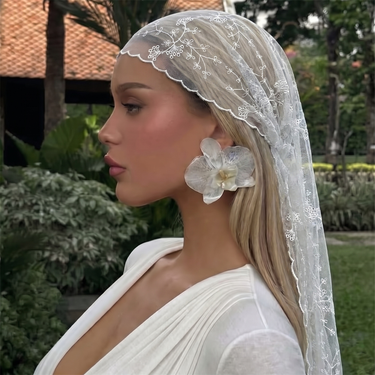 Ascot Neck Scarf - Lenço de Cabeça Feminino de Renda