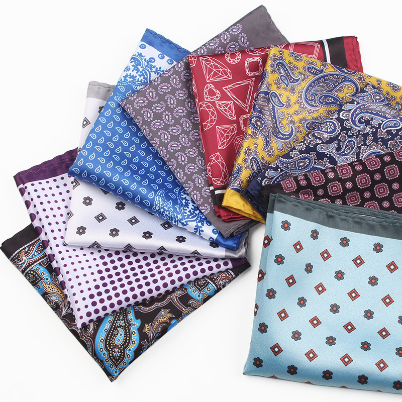 Pocket Square Set - Lenço quadrado de seda artificial masculino,