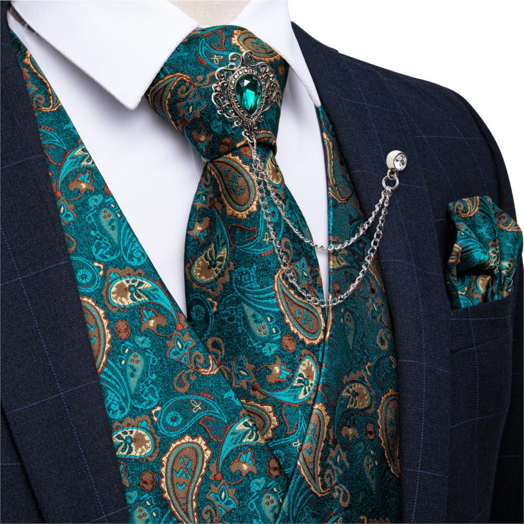 Novo Colete Formal Verde Azul- - Pocket Square Set avaliação e preço