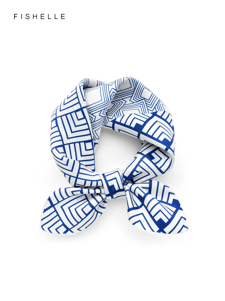 Lenço de seda estampado geomét - Silk Neck Scarf avaliação e preço